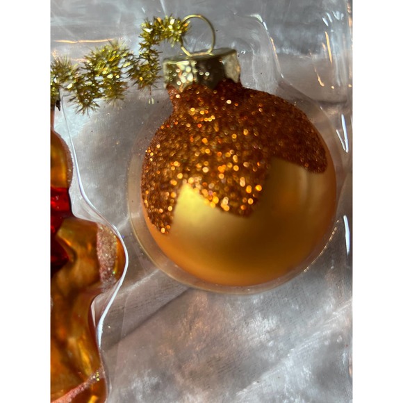 Christmas House Handpainted Blown Glass Ornaments Set of 2 Gingerbread & Ball - Picture 5 of 7